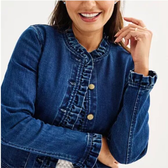 Draper James RSVP Ruffle Denim Jacket, XL - Picture 1 of 13